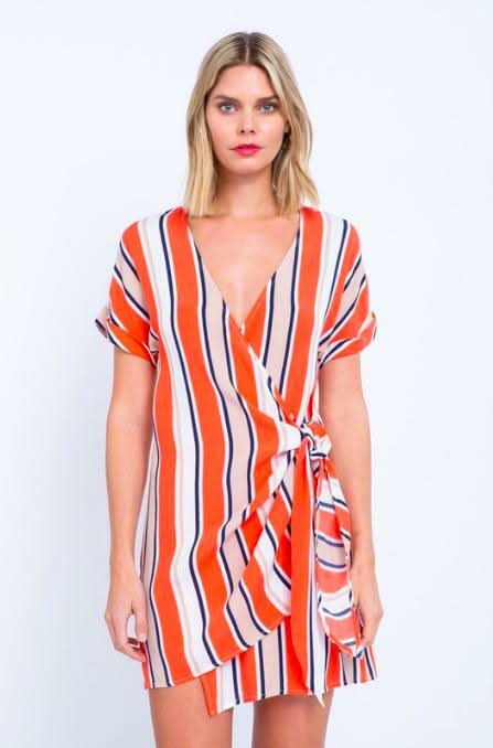 Orange Striped Print Mini Dress