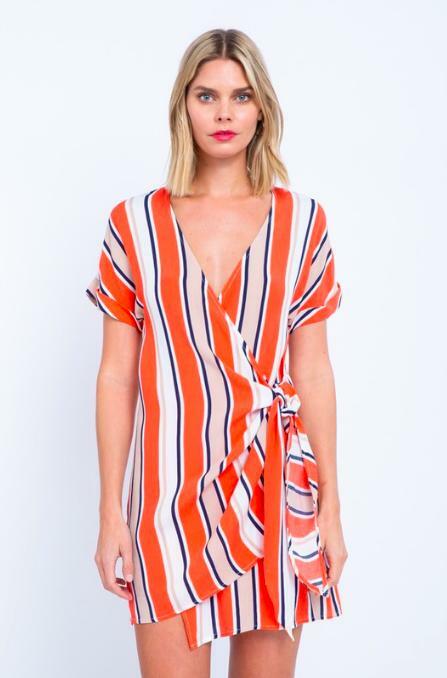 Orange Striped Print Mini Dress