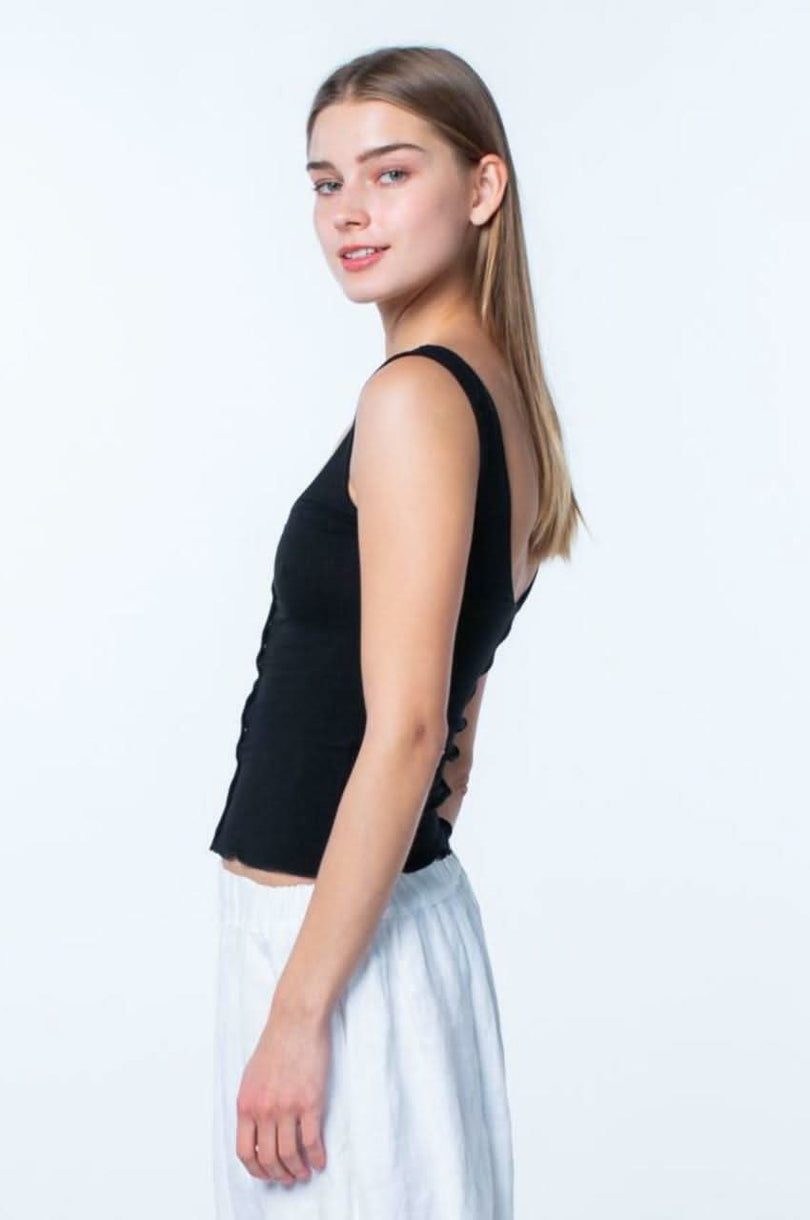 Set Me Free Solid Rib Black Cropped Tank Top - Side View