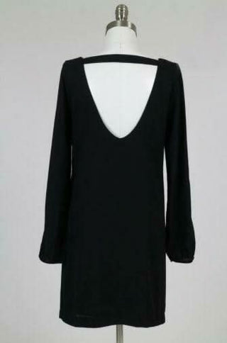 Shift Dresses - You Never Know Black Long Sleeve Cold-Shoulder Shift Dress - Back View