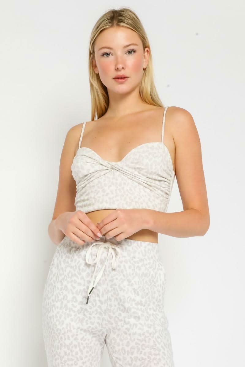 Light Grey Leopard Print Cropped Tank