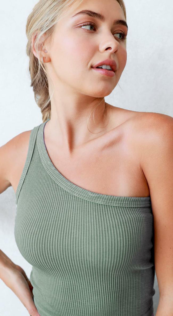 One Shoulder Cropped Tank Tops
