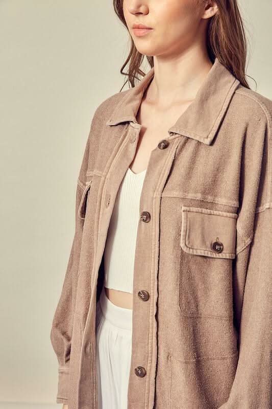 Good Time Dark Taupe Long Sleeve Button Down Top -  BohoPink