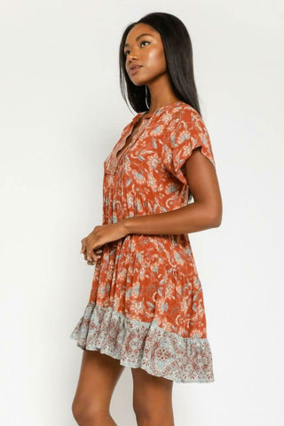 Dulce Rust Floral Print Mini Dress - Side View