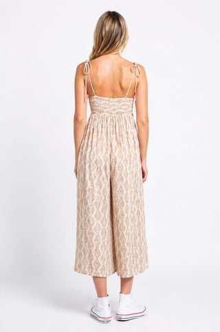 Goa Cream Print Tie-Front Midi Jumpsuit - Back View