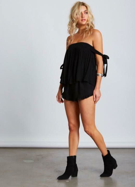 Black Off-the-Shoulder Tie Sleeve Top