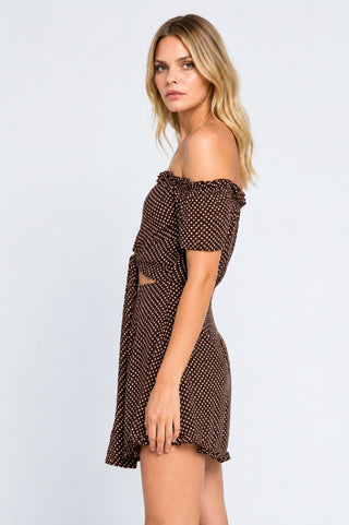 San Tropez Brown Polka Dot Off-the-Shoulder Mini Dress - Side View
