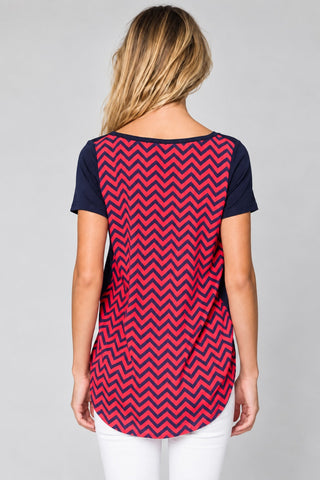 Honey Punch Navy Chevron Print High Low Tee - Back View