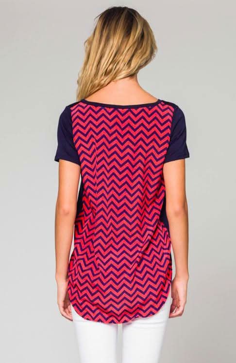 Honey Punch Navy Chevron Print High Low Tee - Back View