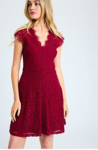 Selma Burgundy Lace Skater Dress front view