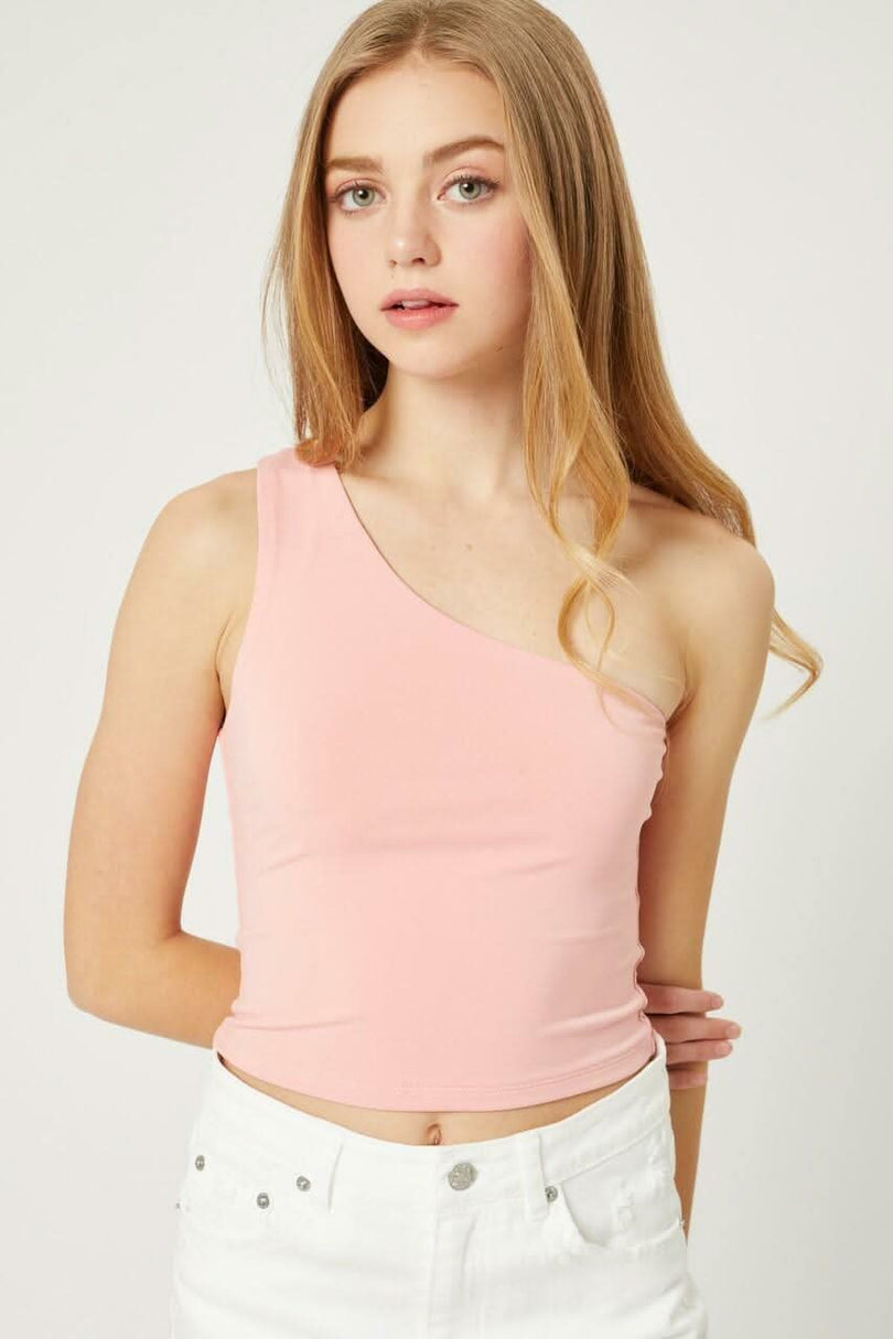 Elsa Pink One-Shoulder Cropped Tank Top -  BohoPink