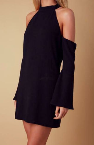 Closeup View of Ipanema Black Cold Shoulder Dress