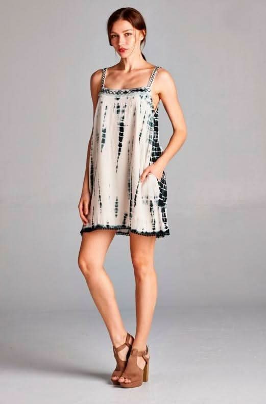 Taupe & Navy Tie Dye Print Dress - Tank Dress | Boho Pink Taupe & Navy Tie Dye Print Dress - Tank Dress | Boho Pink