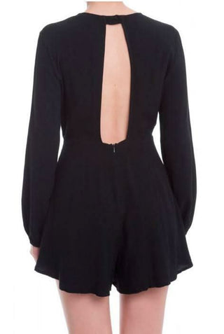 Intense Situation Black Deep-V Romper -  back view