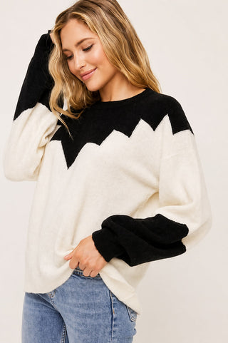 Just In Time Ivory and Black Colorblock Crew Neck Sweater - Side View