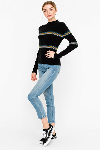 Follow the Rules Black Ribbed Mock Neck Top - Side View