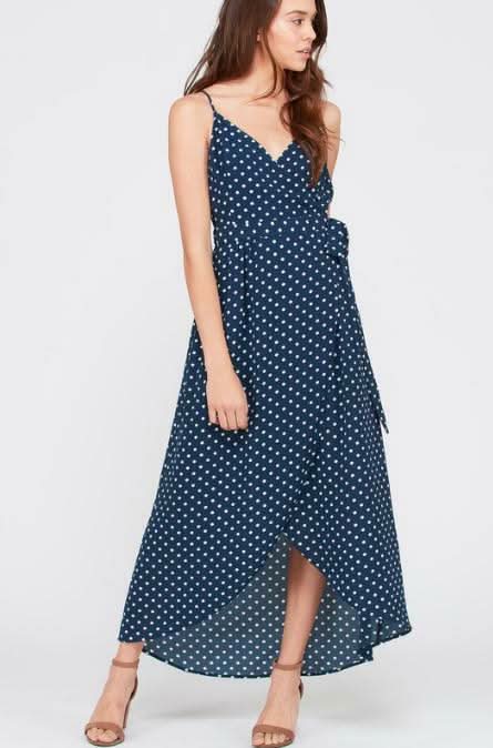 navy blue polka dot maxi dress Navy Polka Dot Pleated Cutout Maxi Dress PinkBlush