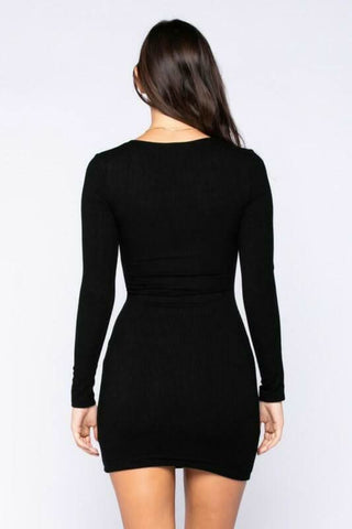 Black Long Sleeve Bodycon Dress - Back View