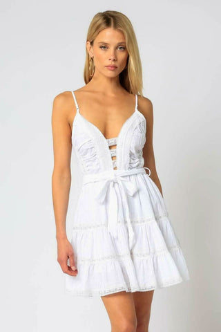 Annalise White Lace Trim Dress - Commencement Dress for High School - Front View