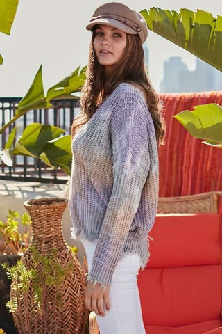 Easy Vibes Lavender Tie-Dye Snag Sweater -  BohoPink