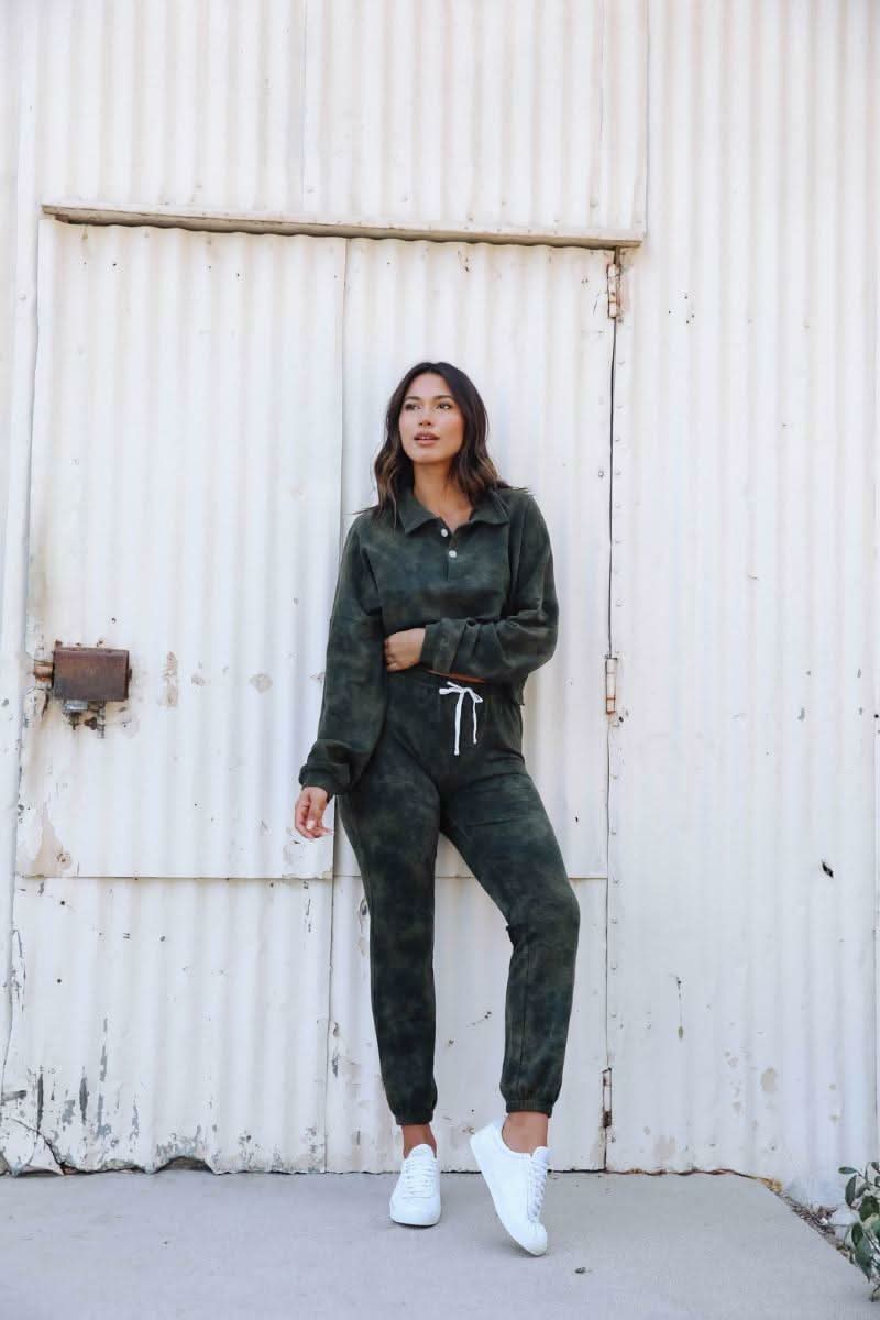 Just Go With It Olive Tie-Dye Drawstring Joggers -  BohoPink