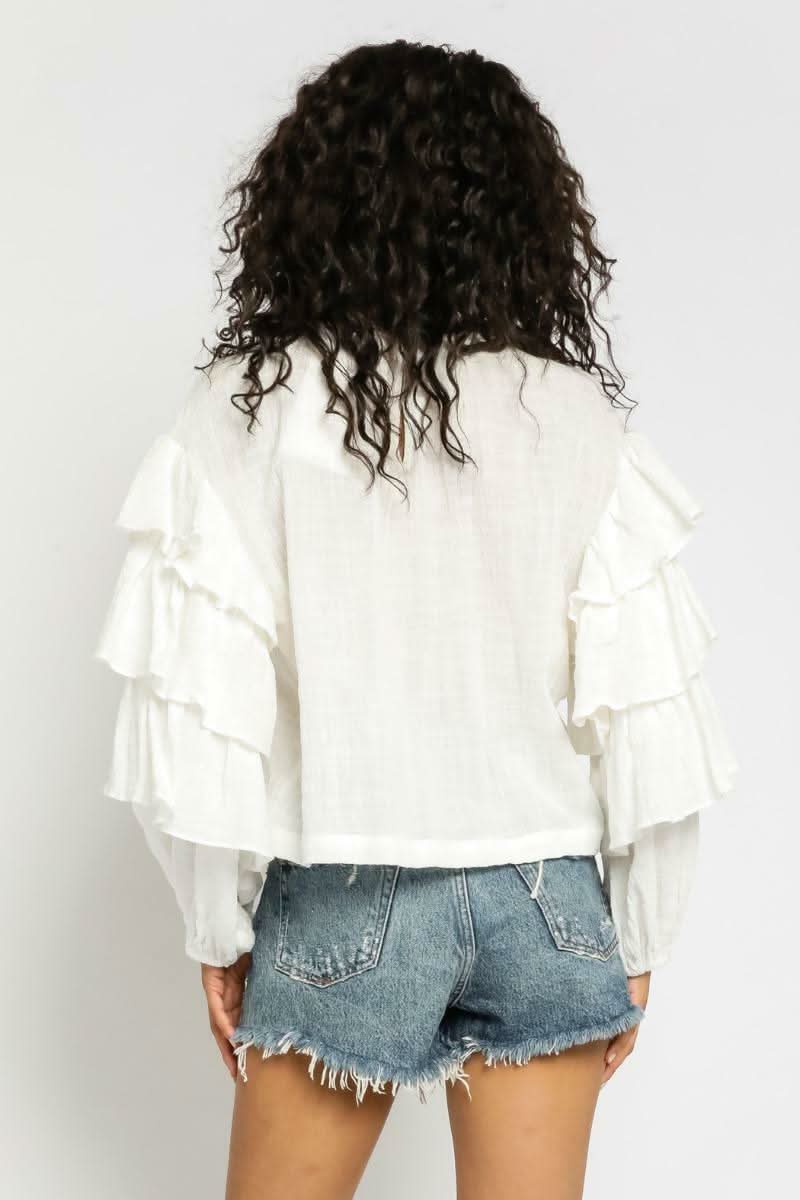 White Ruffle Sleeve Top
