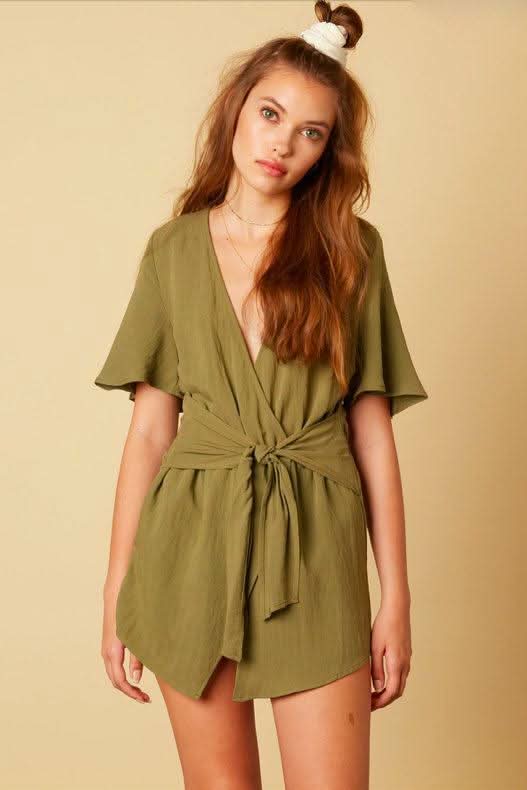 Olive Green Wrap Romper 