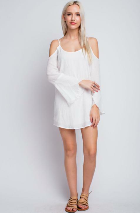 White Bell Sleeve Beach Dress 