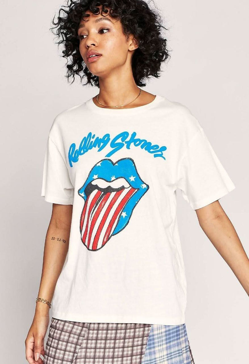 Daydreamer Rolling Stones Stars And Stripes Boyfriend Tee -  BohoPink
