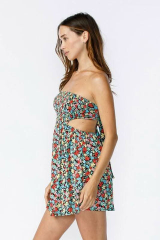Ambrosia Blue and Red Floral Print Strapless Mini Dress - Side View