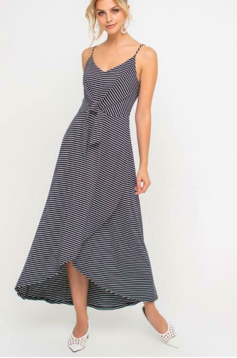 Navy Blue & White Striped Wrap Maxi Tank Dress Cami Strap Boho Dress | Size M | Lush Navy Blue & White Striped Wrap Maxi Tank Dress Cami Strap Boho Dress | Size M | Lush
