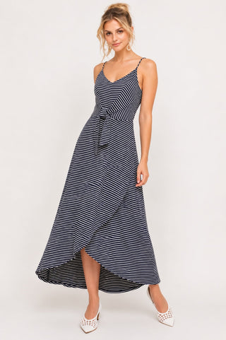 Consider This Navy Blue and White Striped Maxi Tank Dress - Front View