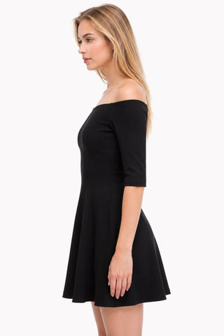 Be Bold Black Off-The-Shoulder Skater Dress - Side View