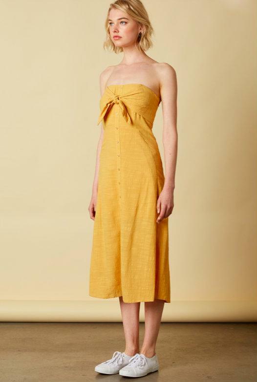 Yellow Strapless Midii Dress