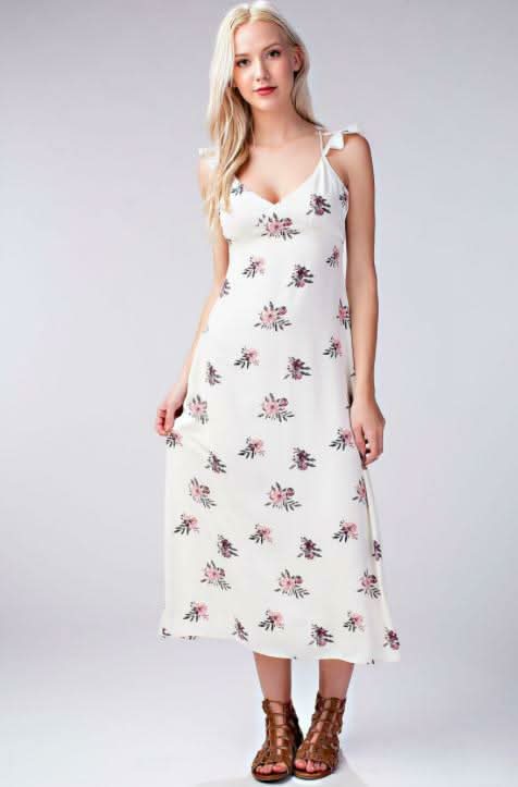 Shop Boho Pink White Floral Sleeveless Midi Dress