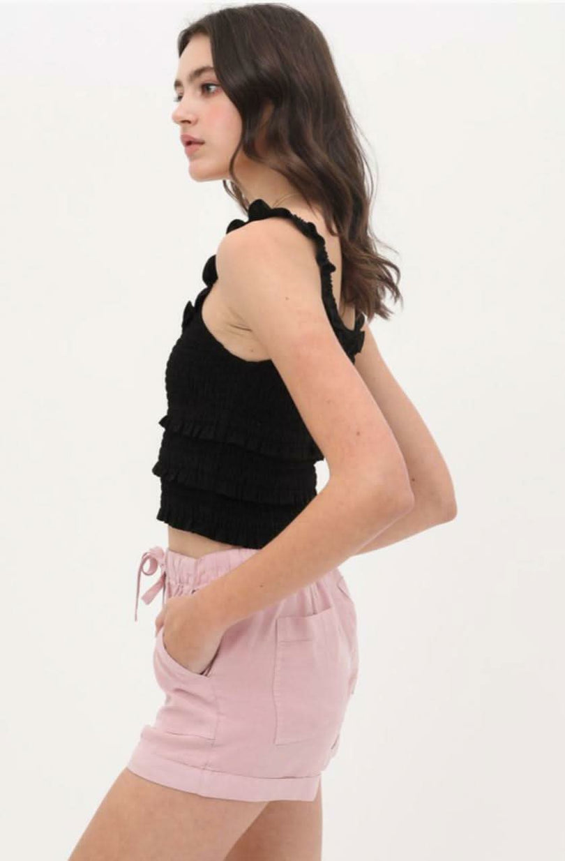 Copa Black Smocked Cropped Tank Top -  BohoPink