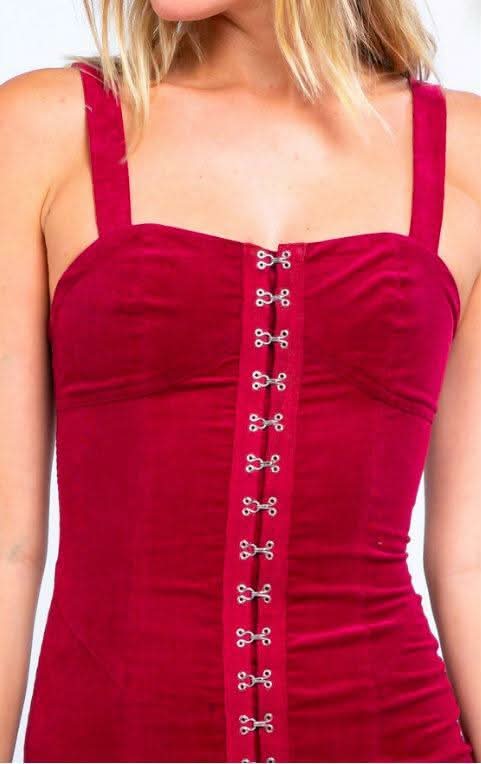 Wine Hook and Eye Velvet Dress