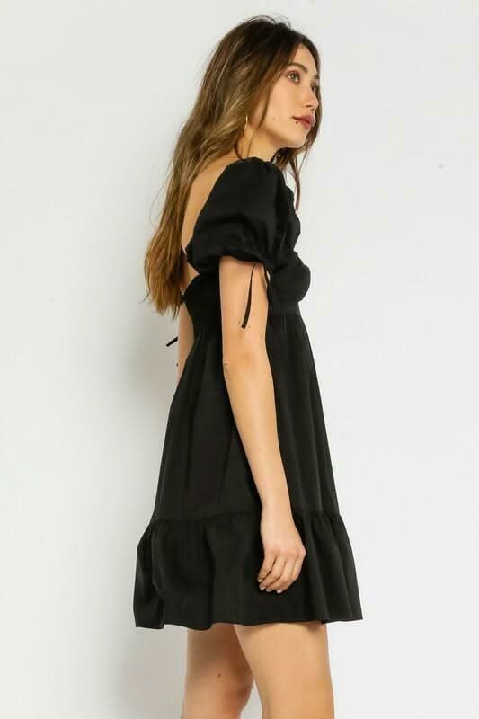 Jessie Black Babydoll Mini Dress with puff sleeves