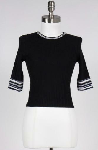 Black Half Sleeve Ringer Sweater