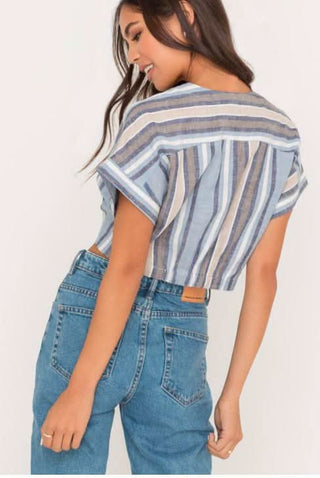women's striped crop top with dolman sleeves