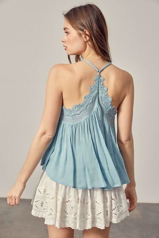 Everything Sweet Foam Blue Lace Trim Tank Top -  BohoPink