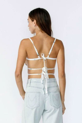 Fiona White and Blue Floral Backless Bustier Crop Top - Back View