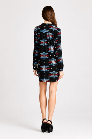 Desiree Embroidered Black Long Sleeve Tunic Dress -  Back View