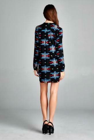 Desiree Embroidered Black Long Sleeve Tunic Dress -  BohoPink