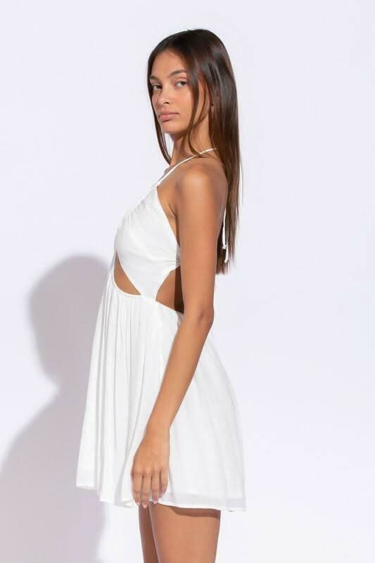 Monika White Cutout Halter Mini Dress