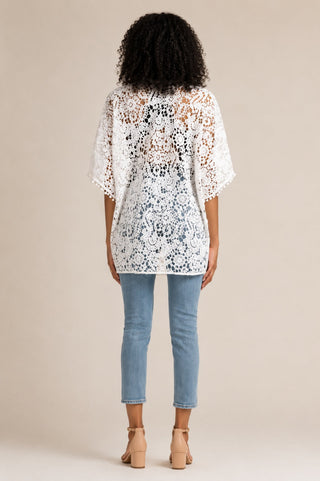 Watch and Learn White Crochet Lace Kimono - Back View