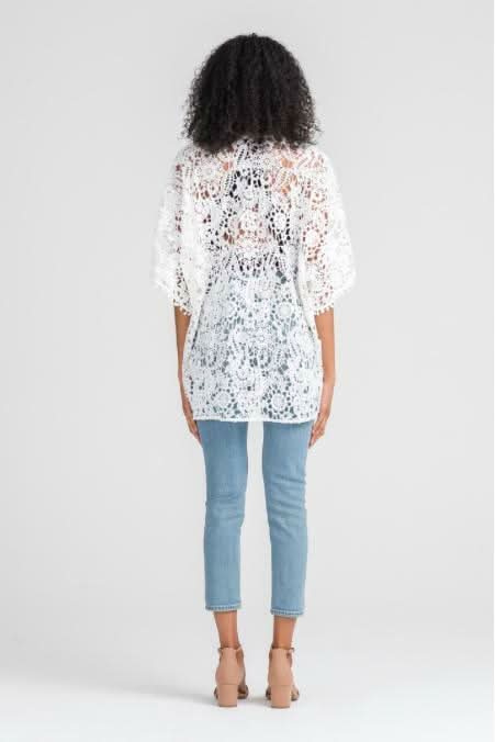 White Crochet Lace Boho Kimono