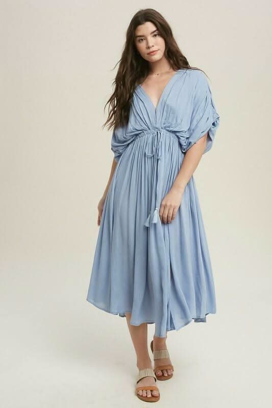 Light Blue Dress - Dolman Sleeve Dress - Midi Dress | Boho Pink Light Blue Dress - Dolman Sleeve Dress - Midi Dress | Boho Pink