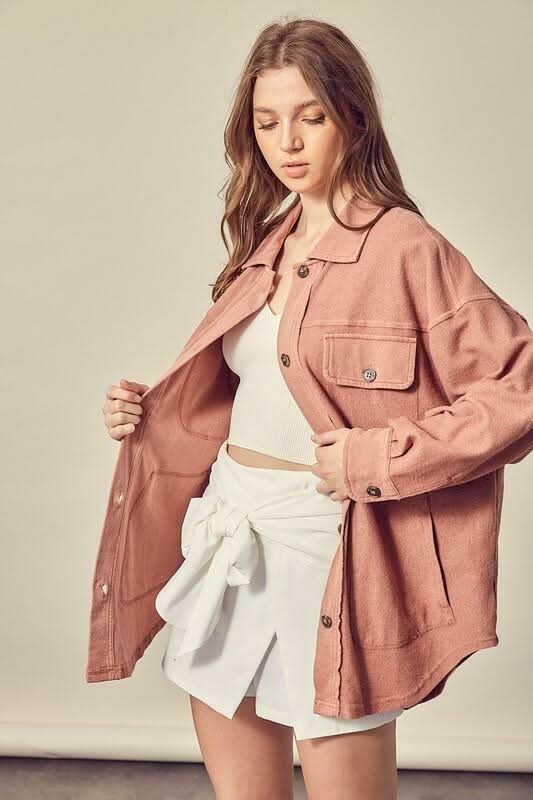 Good Time Rose Long Sleeve Button Down Top -  BohoPink