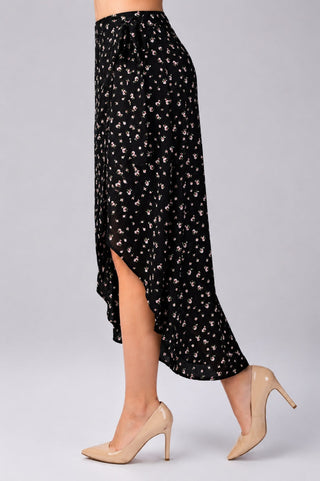 Black Floral Two-Piece Midi Wrap Skirt